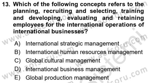 International Business Dersi 2020 - 2021 Yılı Yaz Okulu Sınav Soruları 13. Soru