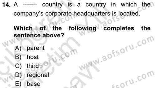 International Business Dersi 2020 - 2021 Yılı Yaz Okulu Sınav Soruları 14. Soru
