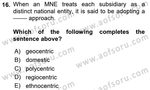 International Business Dersi 2020 - 2021 Yılı Yaz Okulu Sınav Soruları 16. Soru