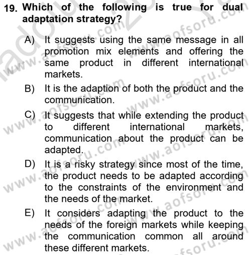 International Business Dersi 2020 - 2021 Yılı Yaz Okulu Sınav Soruları 19. Soru