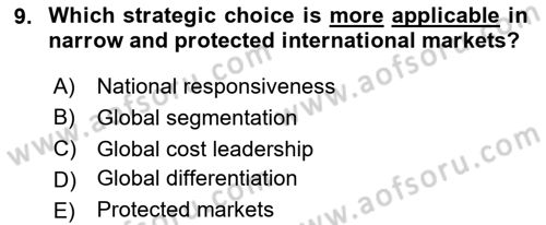 International Business Dersi 2020 - 2021 Yılı Yaz Okulu Sınav Soruları 9. Soru