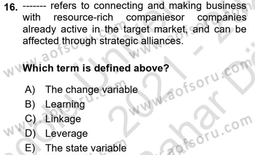 International Business Dersi 2021 - 2022 Yılı (Vize) Ara Sınav Soruları 16. Soru
