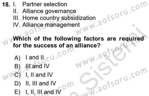 International Business Dersi 2021 - 2022 Yılı (Vize) Ara Sınav Soruları 18. Soru