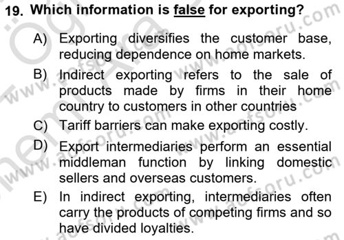 International Business Dersi 2021 - 2022 Yılı (Vize) Ara Sınav Soruları 19. Soru