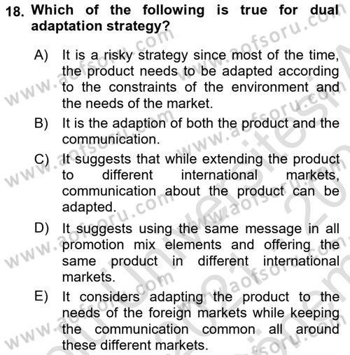 International Business Dersi 2021 - 2022 Yılı (Final) Dönem Sonu Sınav Soruları 18. Soru