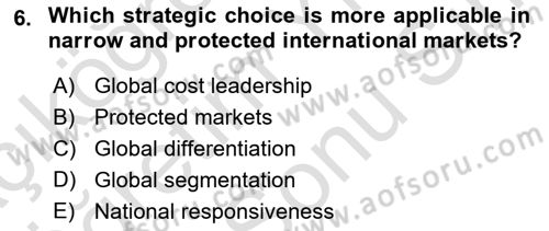 International Business Dersi 2021 - 2022 Yılı (Final) Dönem Sonu Sınav Soruları 6. Soru