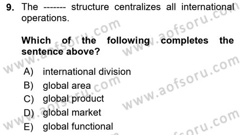 International Business Dersi 2021 - 2022 Yılı (Final) Dönem Sonu Sınav Soruları 9. Soru