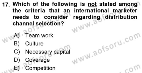 International Business Dersi 2021 - 2022 Yılı Yaz Okulu Sınav Soruları 17. Soru