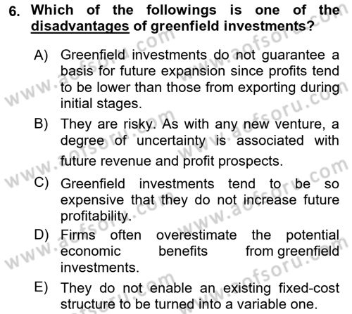 International Business Dersi 2021 - 2022 Yılı Yaz Okulu Sınav Soruları 6. Soru