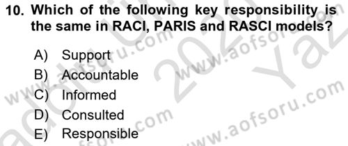 Project Management Dersi 2020 - 2021 Yılı Yaz Okulu Sınav Soruları 10. Soru