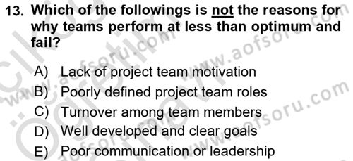 Project Management Dersi 2020 - 2021 Yılı Yaz Okulu Sınav Soruları 13. Soru