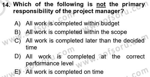 Project Management Dersi 2020 - 2021 Yılı Yaz Okulu Sınav Soruları 14. Soru