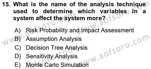 Project Management Dersi 2020 - 2021 Yılı Yaz Okulu Sınav Soruları 15. Soru