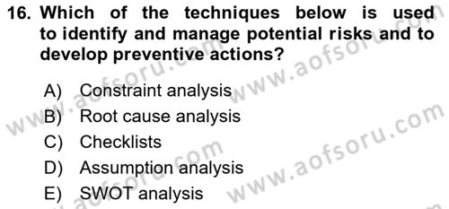 Project Management Dersi 2020 - 2021 Yılı Yaz Okulu Sınav Soruları 16. Soru