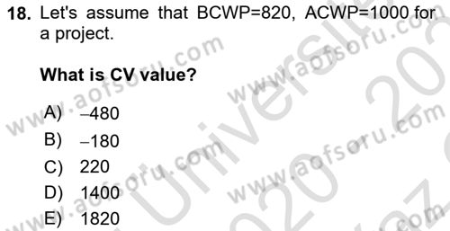 Project Management Dersi 2020 - 2021 Yılı Yaz Okulu Sınav Soruları 18. Soru