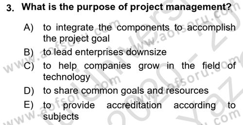 Project Management Dersi 2020 - 2021 Yılı Yaz Okulu Sınav Soruları 3. Soru