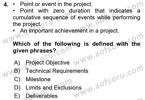 Project Management Dersi 2020 - 2021 Yılı Yaz Okulu Sınav Soruları 4. Soru