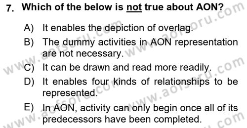 Project Management Dersi 2020 - 2021 Yılı Yaz Okulu Sınav Soruları 7. Soru