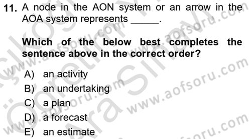 Project Management Dersi 2021 - 2022 Yılı (Vize) Ara Sınav Soruları 11. Soru