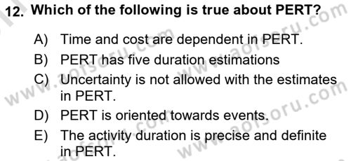 Project Management Dersi 2021 - 2022 Yılı (Vize) Ara Sınav Soruları 12. Soru