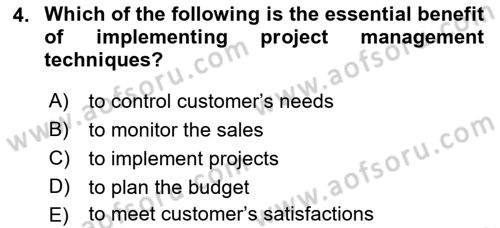Project Management Dersi 2021 - 2022 Yılı (Vize) Ara Sınav Soruları 4. Soru
