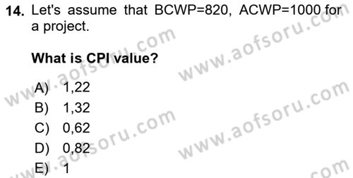 Project Management Dersi 2021 - 2022 Yılı (Final) Dönem Sonu Sınav Soruları 14. Soru