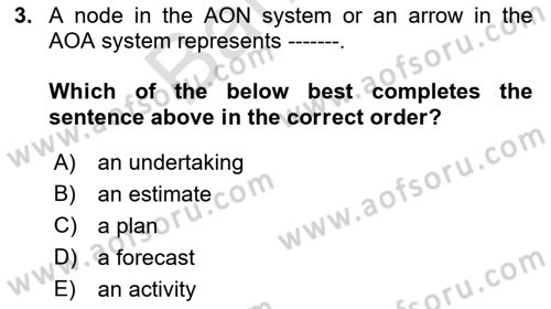 Project Management Dersi 2021 - 2022 Yılı (Final) Dönem Sonu Sınav Soruları 3. Soru
