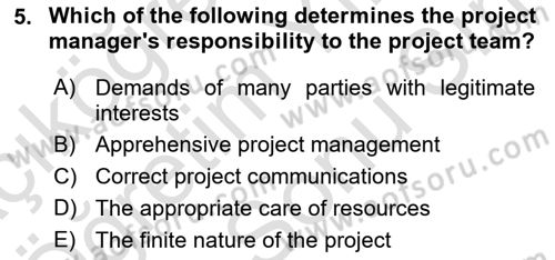 Project Management Dersi 2021 - 2022 Yılı (Final) Dönem Sonu Sınav Soruları 5. Soru