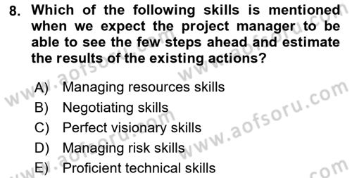 Project Management Dersi 2021 - 2022 Yılı (Final) Dönem Sonu Sınav Soruları 8. Soru