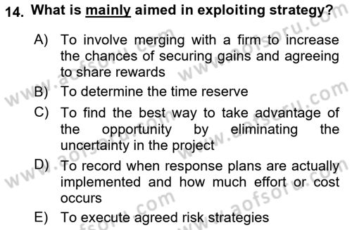 Project Management Dersi 2021 - 2022 Yılı Yaz Okulu Sınav Soruları 14. Soru