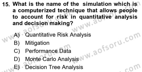 Project Management Dersi 2021 - 2022 Yılı Yaz Okulu Sınav Soruları 15. Soru