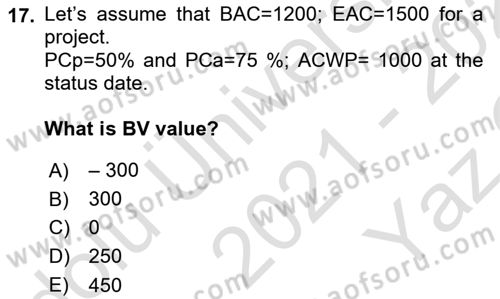 Project Management Dersi 2021 - 2022 Yılı Yaz Okulu Sınav Soruları 17. Soru