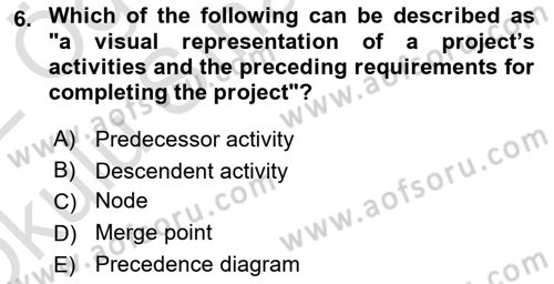 Project Management Dersi 2021 - 2022 Yılı Yaz Okulu Sınav Soruları 6. Soru