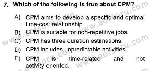 Project Management Dersi 2021 - 2022 Yılı Yaz Okulu Sınav Soruları 7. Soru