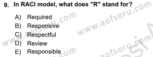 Project Management Dersi 2021 - 2022 Yılı Yaz Okulu Sınav Soruları 9. Soru