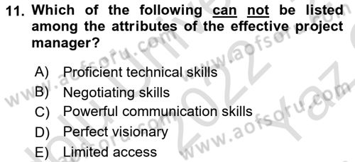 Project Management Dersi 2022 - 2023 Yılı Yaz Okulu Sınav Soruları 11. Soru