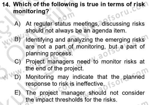 Project Management Dersi 2022 - 2023 Yılı Yaz Okulu Sınav Soruları 14. Soru