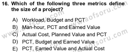 Project Management Dersi 2022 - 2023 Yılı Yaz Okulu Sınav Soruları 16. Soru