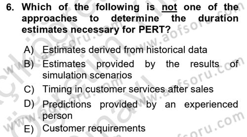 Project Management Dersi 2022 - 2023 Yılı Yaz Okulu Sınav Soruları 6. Soru