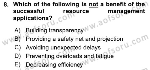 Project Management Dersi 2022 - 2023 Yılı Yaz Okulu Sınav Soruları 8. Soru