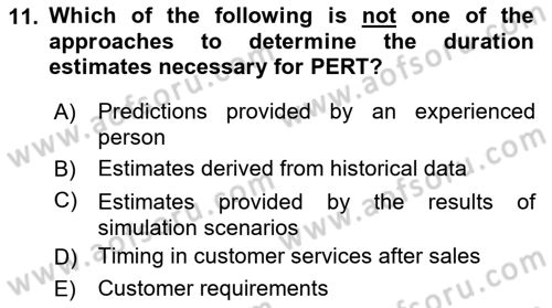 Project Management Dersi 2023 - 2024 Yılı (Vize) Ara Sınav Soruları 11. Soru