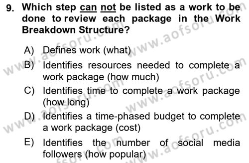 Project Management Dersi 2023 - 2024 Yılı (Vize) Ara Sınav Soruları 9. Soru