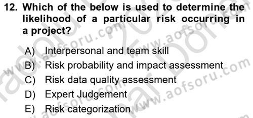 Project Management Dersi 2023 - 2024 Yılı (Final) Dönem Sonu Sınav Soruları 12. Soru