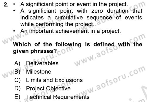 Project Management Dersi 2023 - 2024 Yılı (Final) Dönem Sonu Sınav Soruları 2. Soru