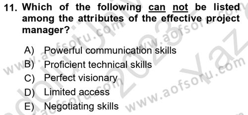 Project Management Dersi 2023 - 2024 Yılı Yaz Okulu Sınav Soruları 11. Soru
