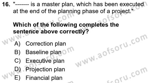 Project Management Dersi 2023 - 2024 Yılı Yaz Okulu Sınav Soruları 16. Soru