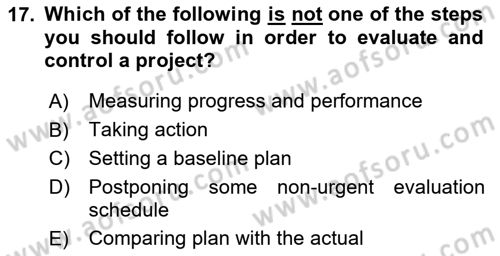 Project Management Dersi 2023 - 2024 Yılı Yaz Okulu Sınav Soruları 17. Soru