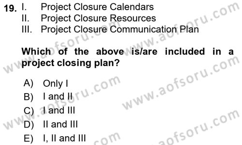 Project Management Dersi 2023 - 2024 Yılı Yaz Okulu Sınav Soruları 19. Soru