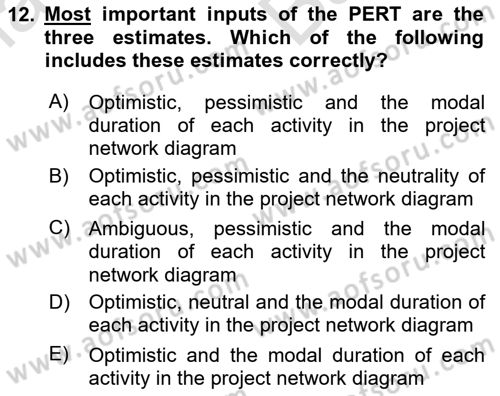 Project Management Dersi 2024 - 2025 Yılı (Vize) Ara Sınav Soruları 12. Soru