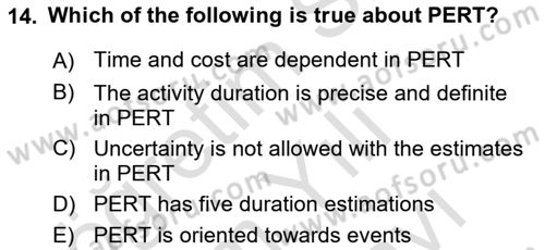 Project Management Dersi 2024 - 2025 Yılı (Vize) Ara Sınav Soruları 14. Soru